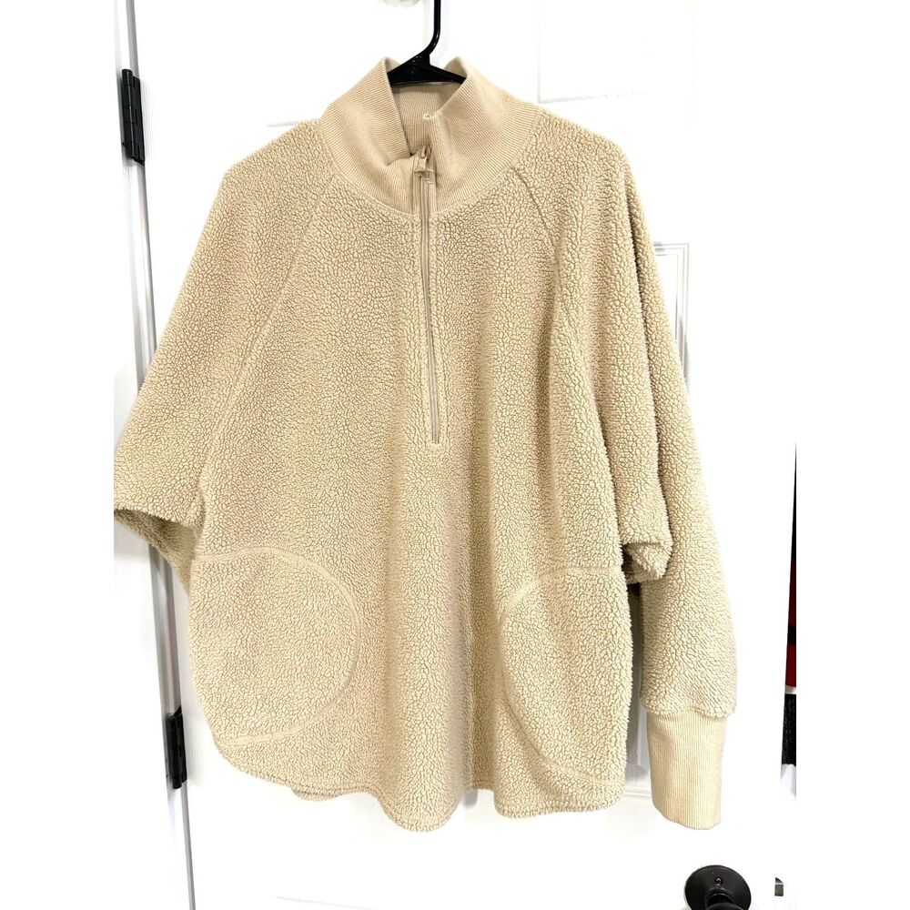 Aerie Offline Oversized Sherpa Quarter Zip in Soft Oat | Womens Size Small - Picture 2 of 12
